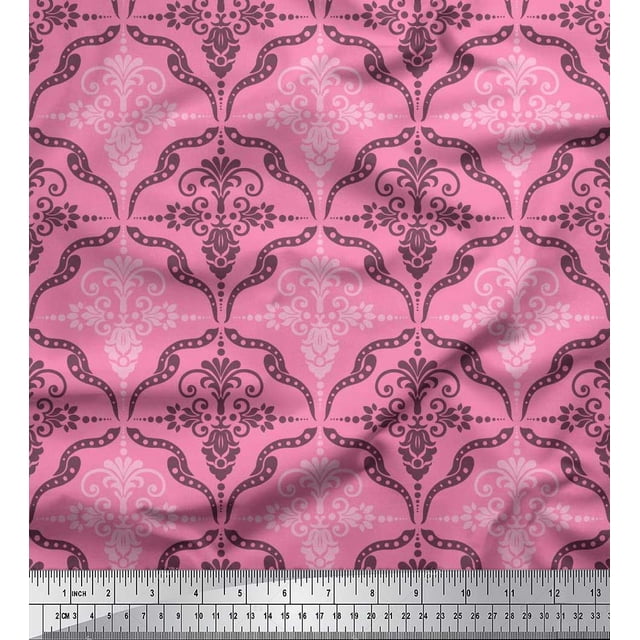 Soimoi Tissu en Voile de Coton, Tissu Imprimé Damassé à Filigranes, 1 Yard, 56 Pouces de Large