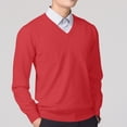 thumbnail image 2 of Xcmzpl Chandail-Robe à Col en V pour Hommes, Tricot, Manches Longues, Coupe Ajustée, Chandails Mode, Chandail à Enfiler, Chandail de Base Uni, Hauts de Chandail d'Automne, 2 of 5