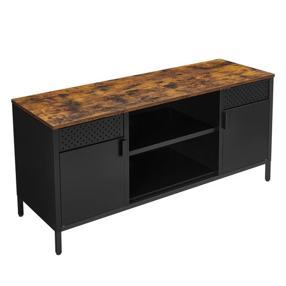 SONGMICS HOME, Meuble TV pour TV jusqu'à 55 pouces, Console TV avec portes, 3 étagères réglables