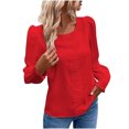 thumbnail image 2 of RXIRUCGD Haut/chemise à Manches Longues à Col Rond pour Femme, Décontracté, Uni, en Dentelle Patchwork, Rouge, Taille : TG, 2 of 5
