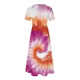 thumbnail image 4 of Robes d'Été Grande Taille pour Femmes 2024 Robe Décontractée à Manches Courtes Col Rond Robe Maxi Fluide à Étages de Plage avec Poches Robe à Imprimé Dégradé Économisez jusqu'à 65 %!, 4 of 5