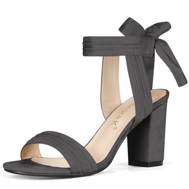 BLISSFUL STEP Sandales pour Femmes à Lacets à la Cheville, Bout Ouvert, Talons Blocs, Gris 8