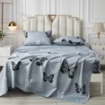 thumbnail image 3 of Move Over 4 pcs Butterfly Sheet Set Full Grey Fitted Sheet Chic Butterflies Pattern All Around Elastics Deep Pocket Sheet, 3 of 8