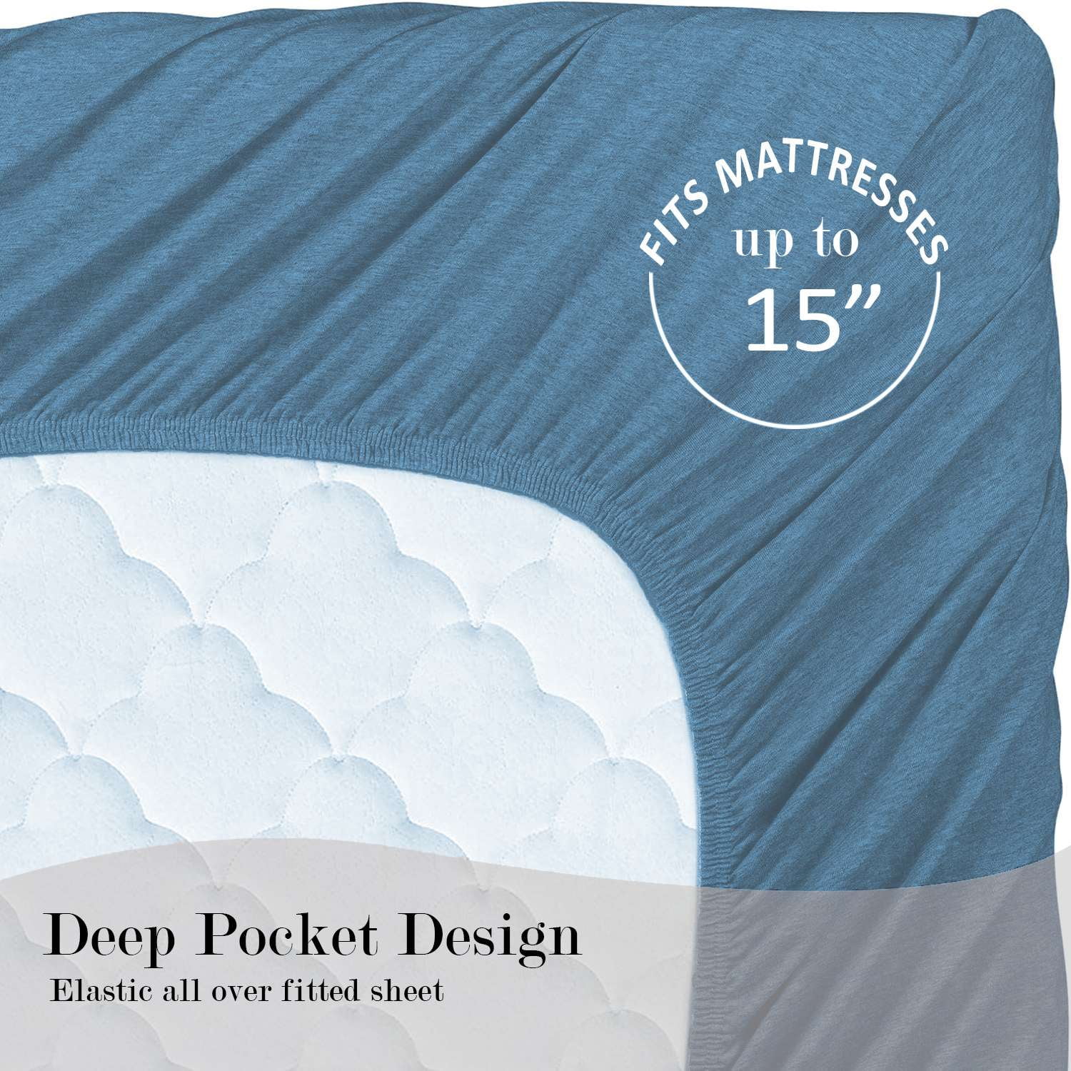 Mainstays – Parure de lit en jersey extra doux, riche en coton, pour adulte, Twin-XL, Bleu Foncé, 3 pièces