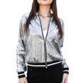 thumbnail image 1 of Veste Bomber à Paillettes à Rayures pour Femmes à Manches Longues avec Fermeture Éclair Frontale, 1 of 5