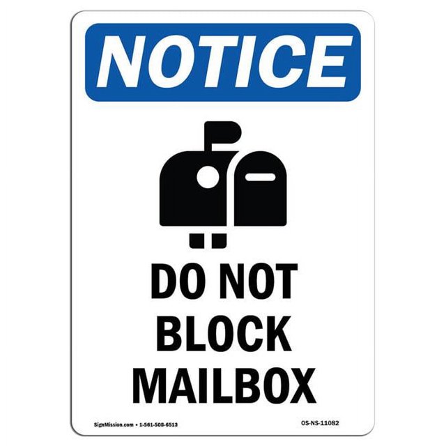 SignMission OS-NS-D-35-V-11082 Signe d'Avertissement OSHA - Ne Pas Bloquer le Signe de Boîte aux Lettres avec Symbole