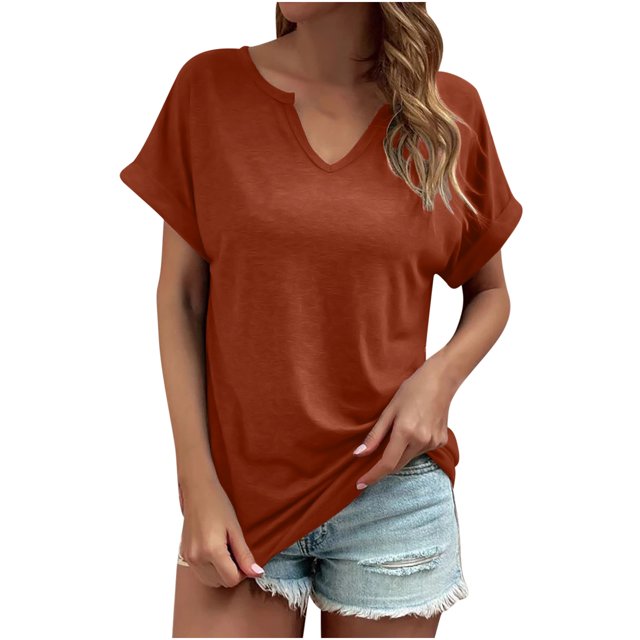 Besolor Plus Size Tops for Women Casual V Neck Short Sleeve Basic Shirts Loose Solid Color Summer Tunic Tees