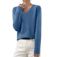 thumbnail image 2 of yoeyez Chandails Légers pour Femmes à Manches Longues Col Ras du Cou Chandail Uni Chandail Léger Doux Tricoté Hauts Bas d'Automne Bleu G, 2 of 5