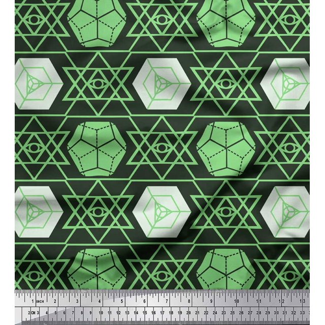 Soimoi Green Poly Georgette Fabric Geometrical Star Geometric Decor Fabric Printed Yard 52 Inch Wide