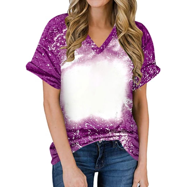 Hauts de Plage pour Femmes T-Shirt Imprimé Color Block Col Rond T-Shirt Décontracté Tee Col en V Tee pour Femme Violet G