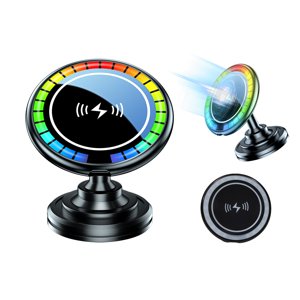 Suncoda Phone Holder, Magnetic Wireless Car Mount Charger with Voice Control Music Spect-Rum LED Car Charger