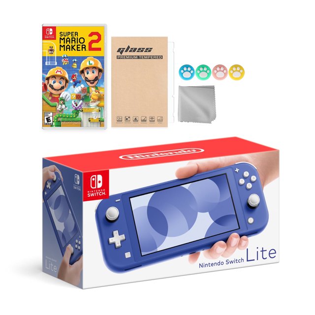 Nintendo Switch Lite Blue with Super Mario Maker 2 and Mytrix Accessories NS Game Disc Bundle Best Holiday Gift