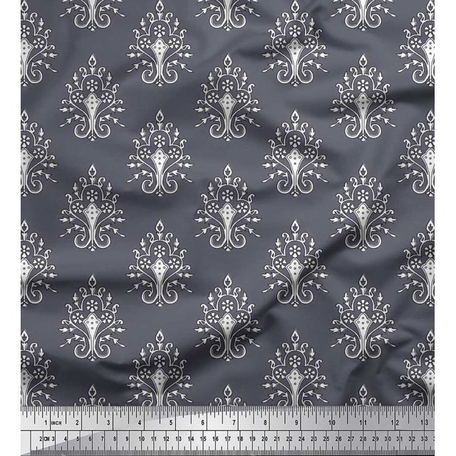 Soimoi Modal Satin Fabric Leaves,Floral & Paisley Block Print Fabric by The Yard 42 Inch Wide