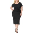 thumbnail image 1 of GRACE & GRANDEUR Robe Grande Taille pour Femmes Nœud Col Rond Manches Courtes Fente Latérale Robe Noire 4X, 1 of 5