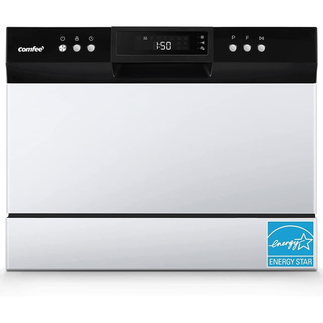 Comfee' Energy Star Countertop Portable Dishwasher, 6 Place Settings, 8 Wash Programs, for Apartments and RVs, Black/White