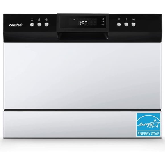 Comfee' Energy Star Lave-Vaisselle Portatif de Comptoir, 6 Réglages de Place, 8 Programmes de Lavage, pour Appartements et VR, Noir/blanc