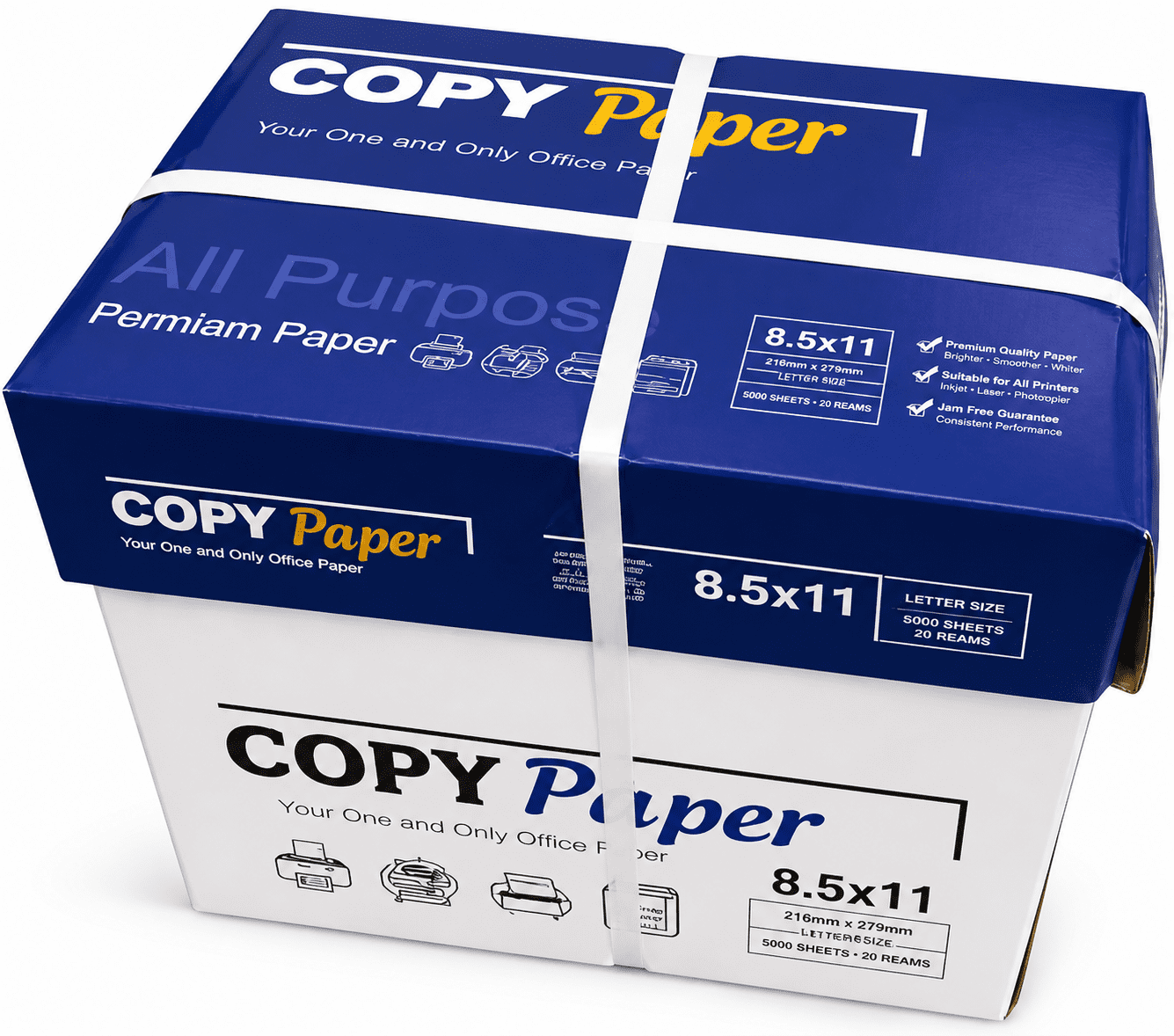 Copy Paper/Office Paper 8.5” x 11” (Letter Size), 5000 Sheets, 500 Sheets/Ream, 10 Reams