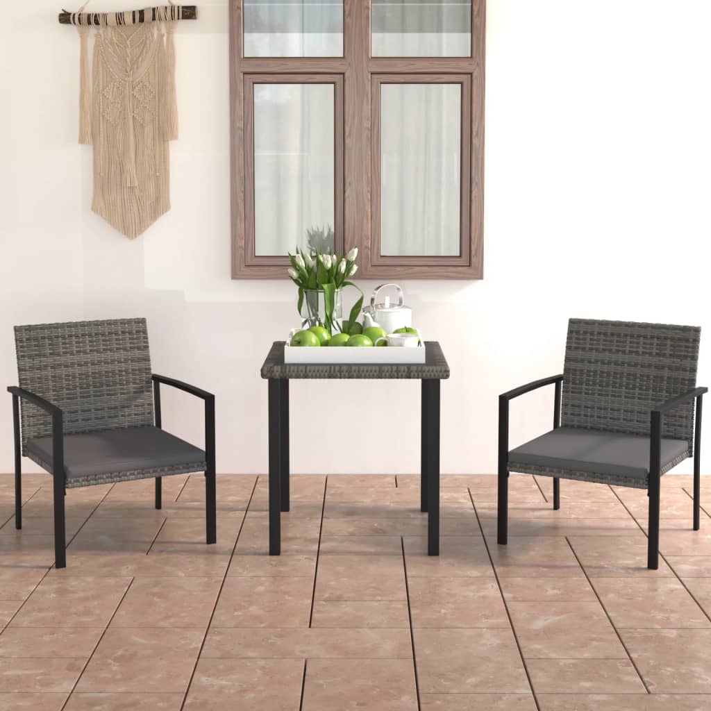 vidaXL Ensemble de Salle à Manger de Jardin 3 Pcs en Rotin Gris