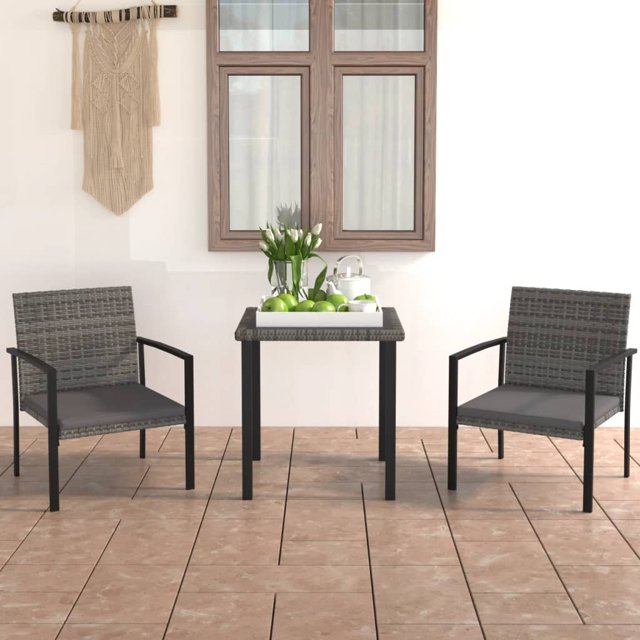 vidaXL Ensemble de Salle à Manger de Jardin 3 Pcs en Rotin Gris