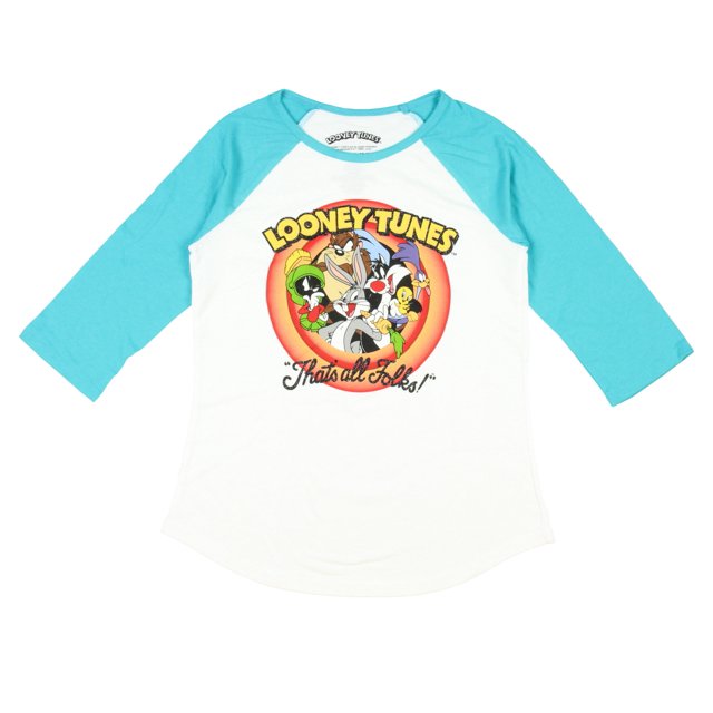 Looney Tunes Girls' That's All Folks Character Logo Raglan Tee (SM, 7/8)