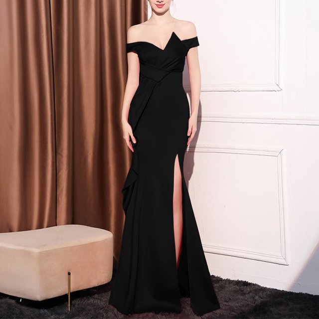 UPPADA Wedding Guest Dresses for Women One Shoulder Ruched Formal Evening Dress Wrap Ruffle Hem Dress Halter Bodycon Maxi Dress High Waist Party Prom Gown Cocktail Dress Clearance and Sale