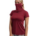 thumbnail image 3 of BiZtdJrK T-Shirt Basique de Protection Solaire pour Femme avec Masque Facial à Manches Courtes, Confortable et Léger, T-Shirts de Pêche, Randonnée, Tenues de Plein Air, Vin m Économies d'Automne, 3 of 8