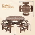 thumbnail image 3 of Costway Ensemble de Table de Pique-Nique Ronde pour 8 Personnes avec 4 Bancs Intégrés Trou pour Parasol de 2 Pouces, Brun, 3 of 10