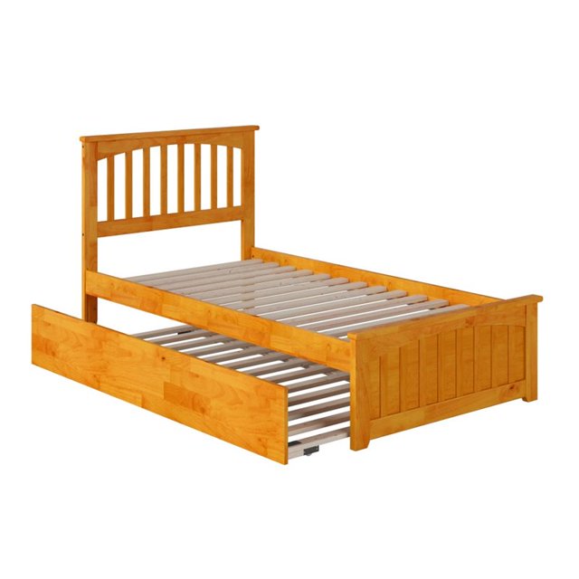 Atlantic Furniture Mission Twin XL Platform Bed with Trundle in Caramel
