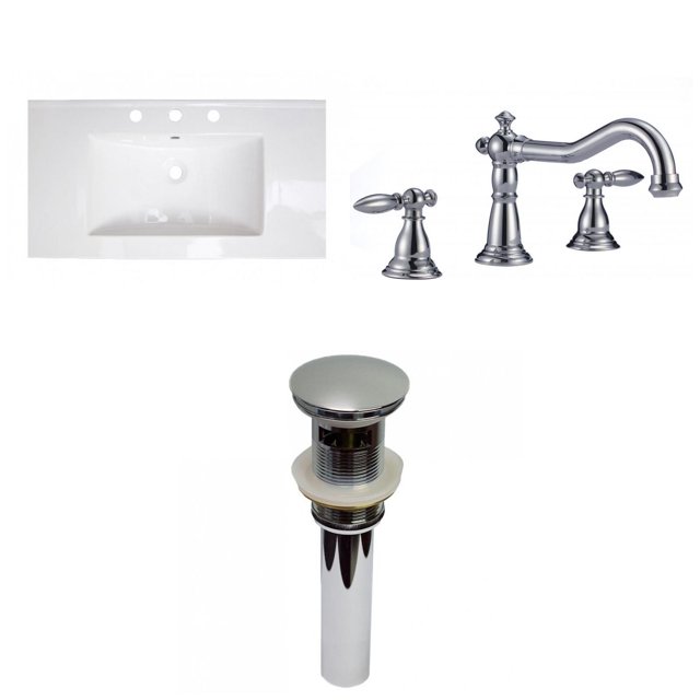 American Imaginations 36.75-in. W 3H8-in. Ceramic Top Set In White Color - Overflow Drain Incl. AI-29958