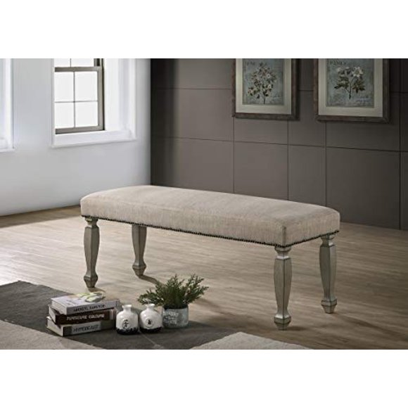 Roundhill Furniture Banc à Clous Rembourré Breda, Gris Antique