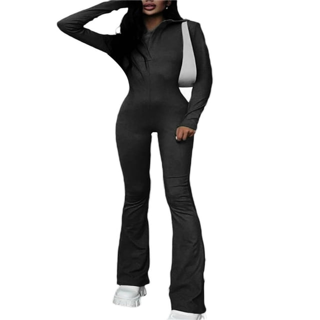 MesaSe Combinaison Évasée à Manches Longues Col en V pour Femmes Automne Mode Urbaine Sportswear Vert Armée L