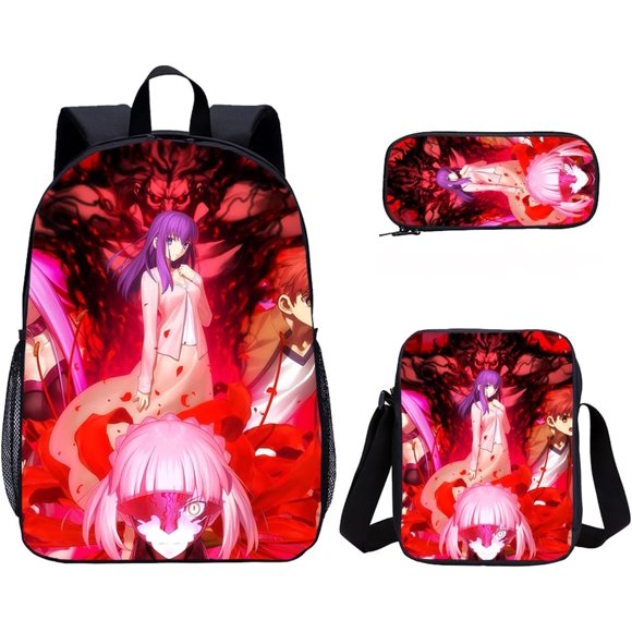 3 in 1 Anime Fate Zero School Bag Fate Grand Order Backpack Satchel Daypack Schoolbag Bookbag, Black 7, Medium, Daypack Backpacks