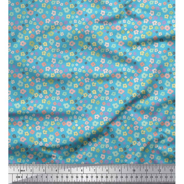 Soimoi Crepe Silk Fabric Flower Artistic Print Sewing Fabric Yard 42 Inch Wide