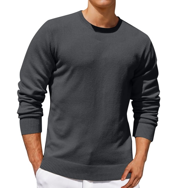 Jalioing Men's Crew Neck Sweaters Casual Basic Long Sleeve Pullover Sweater Fall Winter Solid Color Knit Shirts