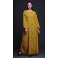 thumbnail image 2 of Bimba Robe Maxi à Manches Longues pour Femmes en Georgette Mousse Imprimée de Feuilles de Cactus, Taille Élastique - Grande, 2 of 5