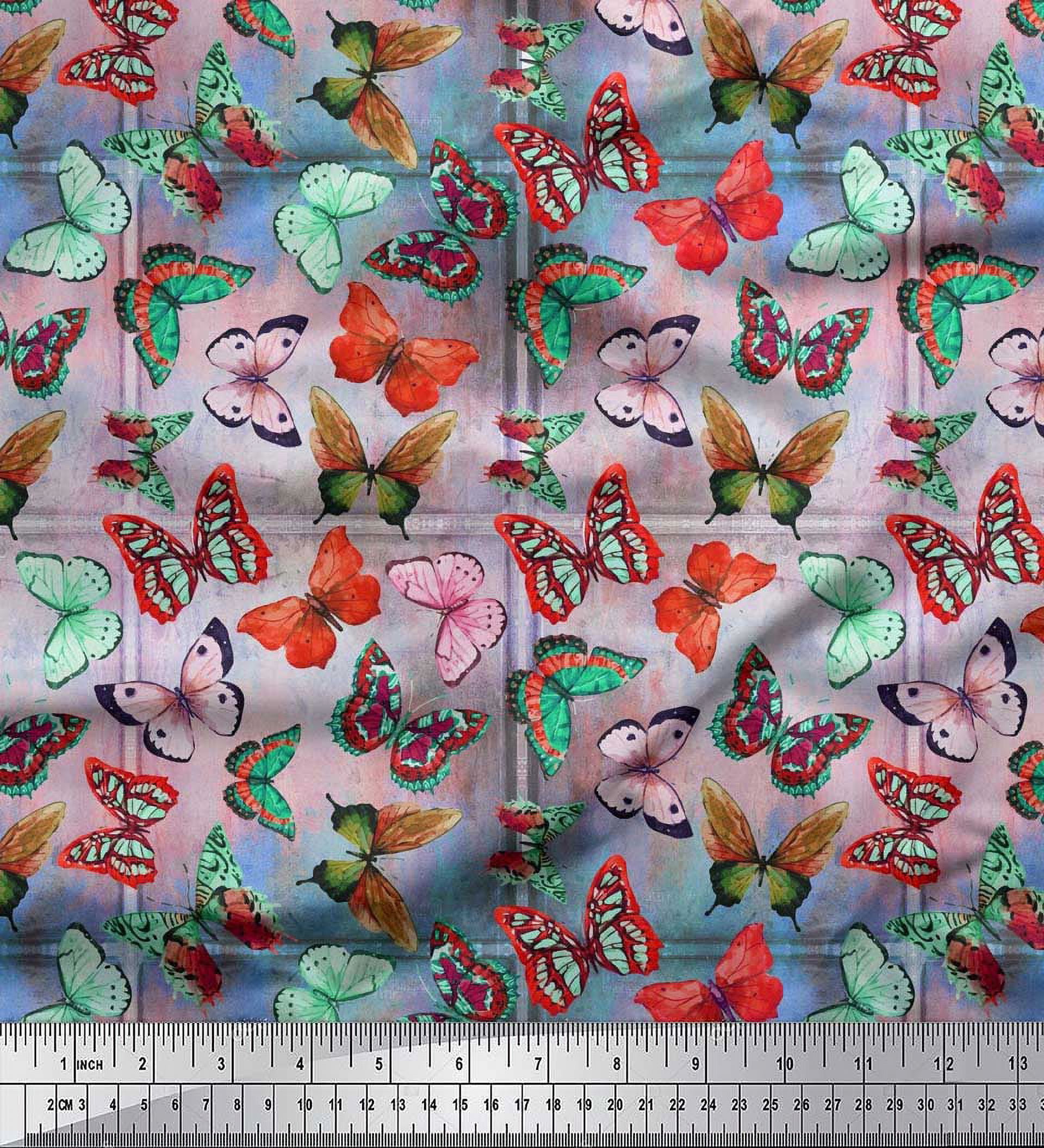 Soimoi Tissu en Velours Tissu Papillons Colorés Imprimés au Mètre 58 Pouces de Large