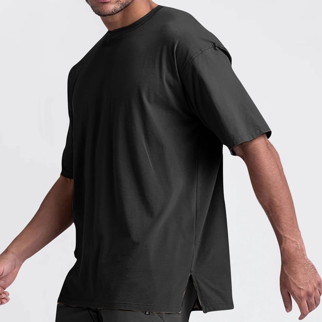 AherBiu T-Shirts pour Hommes Surdimensionnés en Coton Léger à Col Rond à Manches Courtes T-Shirt Décontracté