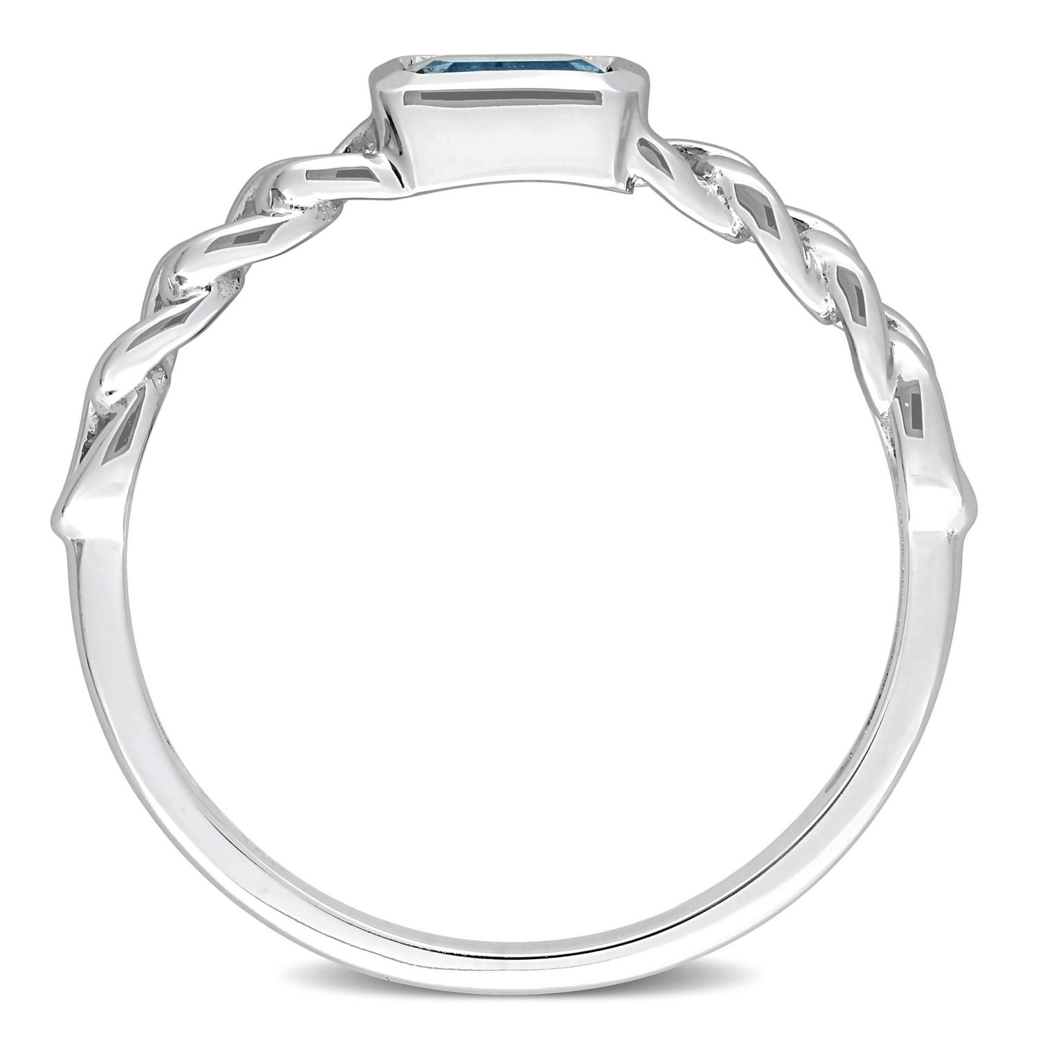 Bague solitaire octogone à maillons Miabella avec 3/8 Carat PBT de topaze bleu en or blanc 10k