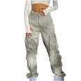 thumbnail image 2 of RKSTN Womns Pants Street Style Fashion Design Sense Multi Pocket Overalls Drawstring Elastic Low Waist Sports Pants Lightweight Soft Workout Pants, 2 of 5
