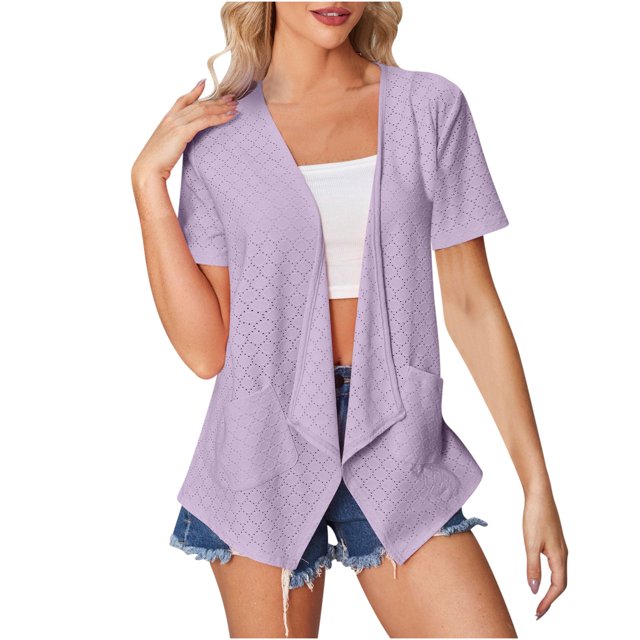 FAIWAD Cardigan à Manches Courtes pour Femme, Décontracté d'Été, Léger, Ouvert à l'Avant, Cardigan Uni