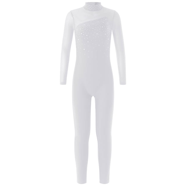 Choomomo Combinaison de Danse Ballet à Manches Longues avec Strass pour Filles, Blanc 14