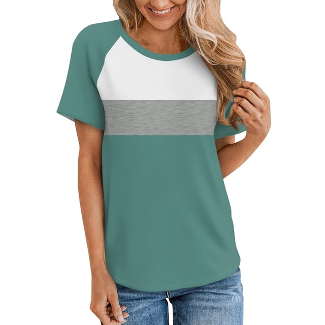 Aubaines du Jour Liquidation Iumwxz Tunique T-Shirt Raglan Coupe Ample Hauts pour Femmes Tunique à Blocs de Couleur Imprimée Hauts Tunique Manches Courtes Col Rond Hauts Tunique pour Dames Aubaines du Jour Aller à l'École