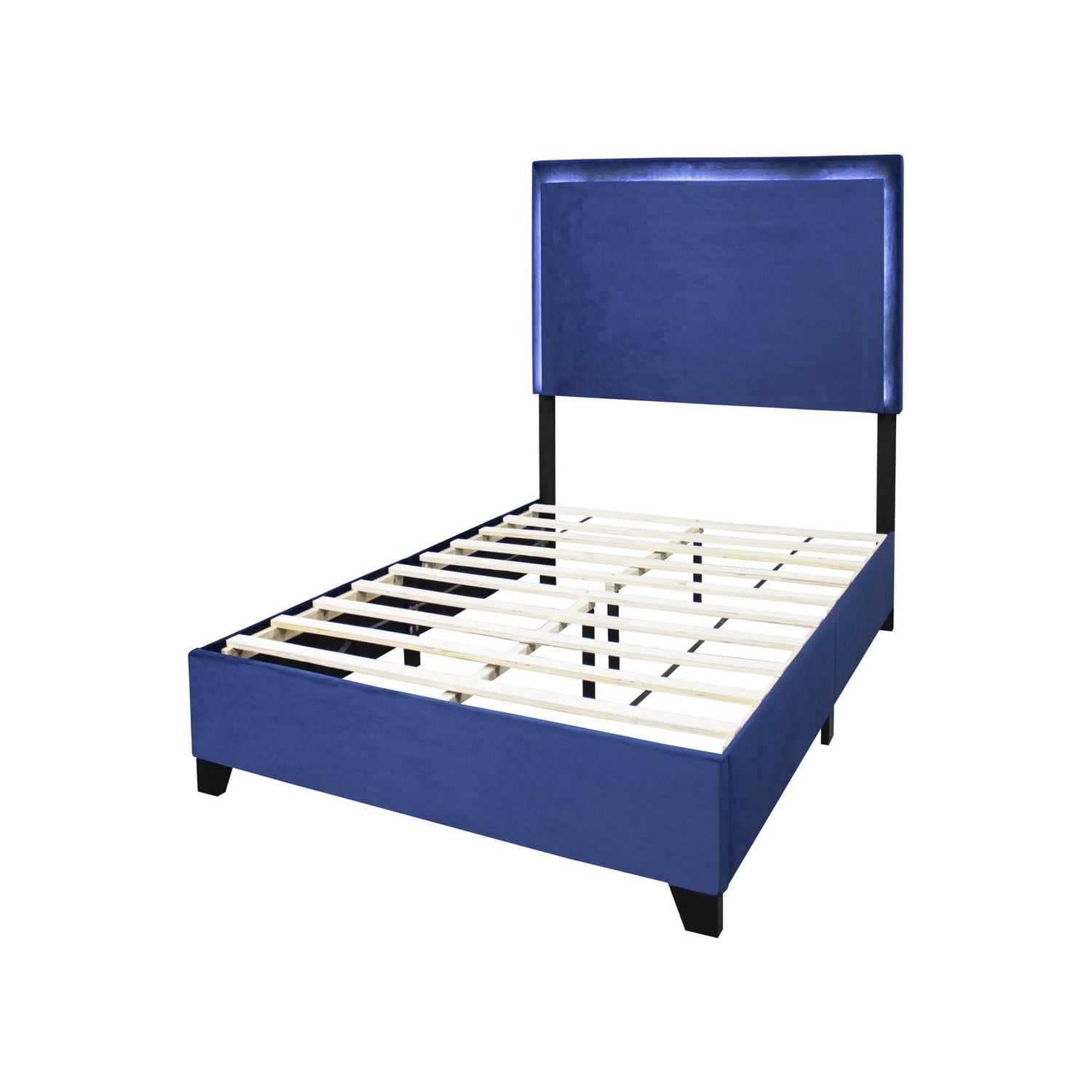Cadre de lit plateforme double Aerys avec lumières DEL, velours bleu