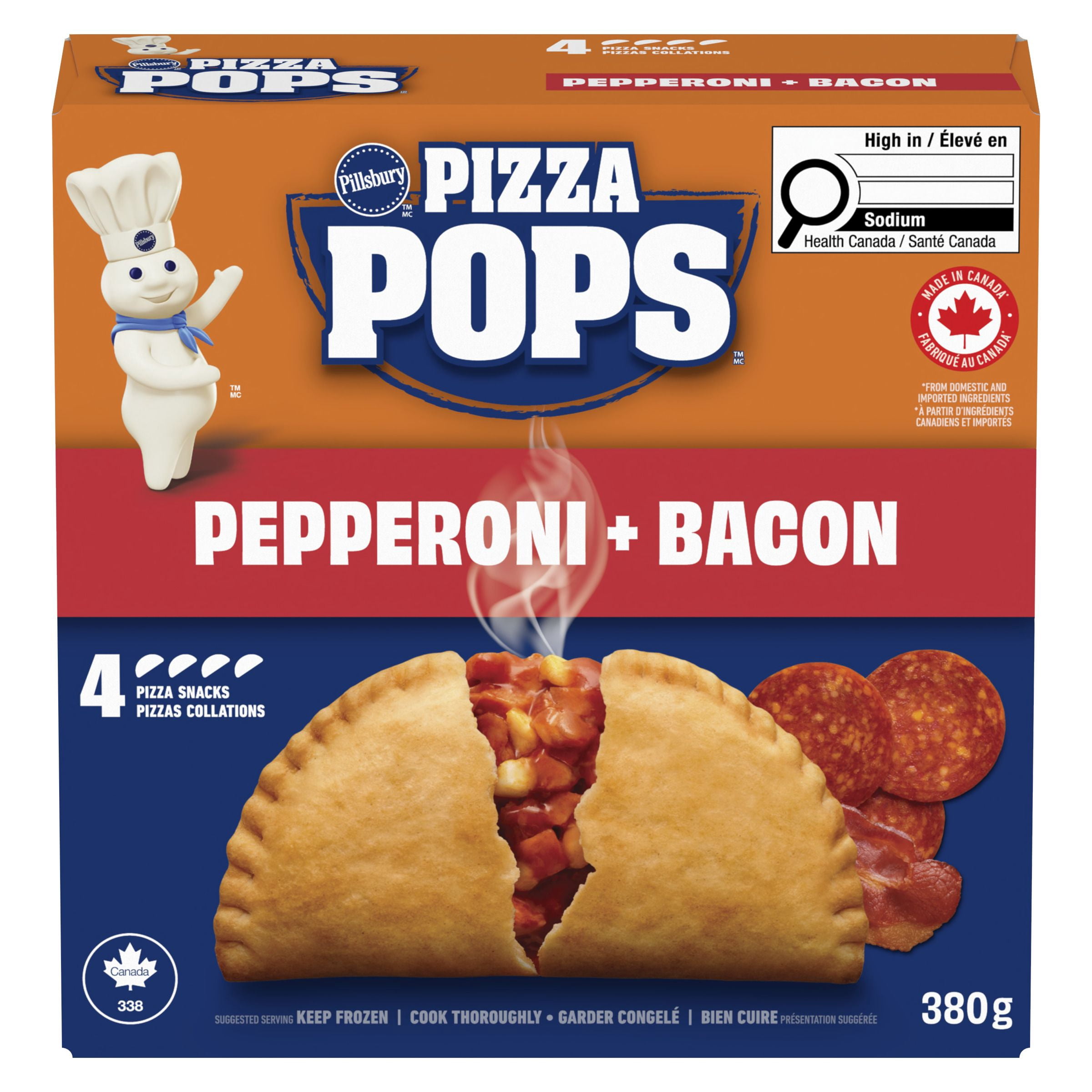 Pillsbury Pizza Pops, Pepperoni + Bacon, Collations de Pizza Surgelées 4 Collations à la pizza