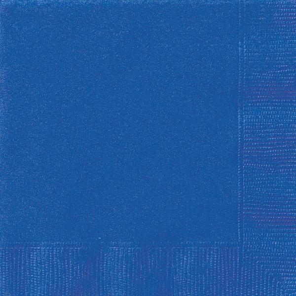 Royal Blue Solid Lunch Napkins, 20ct, close-up of a single square disposable napkin with a textured border and smooth center in royal blue, ideal for party tableware, picnics, office events, and classroom use.