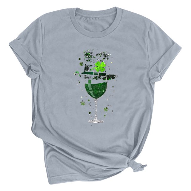 Dealovy T-Shirts de la Saint-Patrick pour Femmes à Manches Courtes, Col Rond, Coupe Ample, Trèfle Graphique, Chandails Décontractés Tee