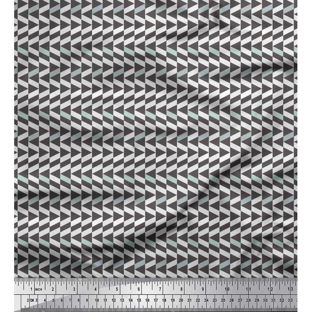 Soimoi Gray polyester Crepe Fabric Stripe & Triangle Geometric Print Fabric by the Yard 52 Inch Wide