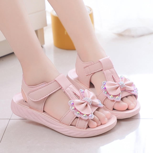 Girl's Sandals Ohufall Girls Summer New Big And Medium Children Princess Shoes Bow Open-toe Rhinestone Beach Sandals