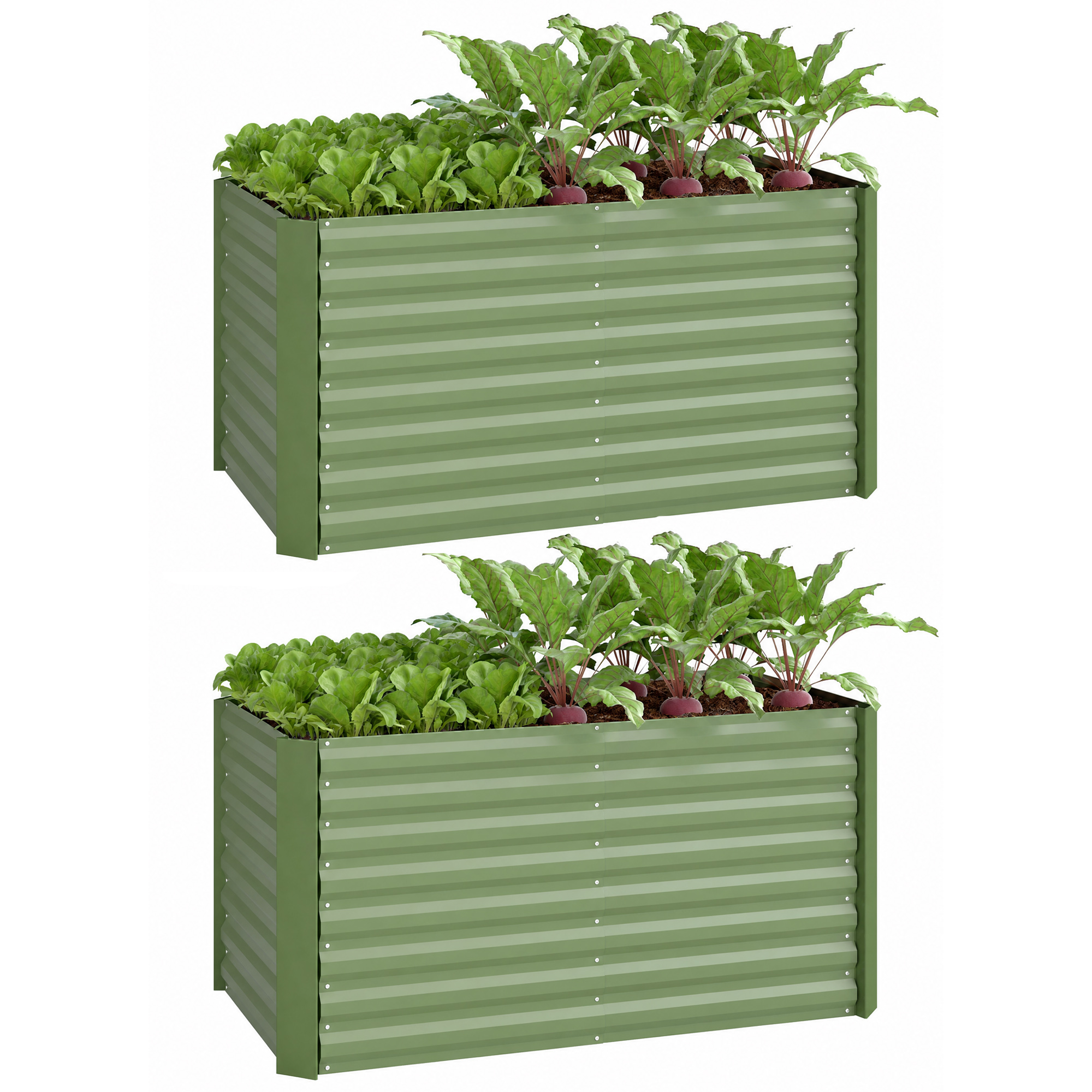 Outsunny Set of 2 Raised Garden Bed, Planter Box, Light Green