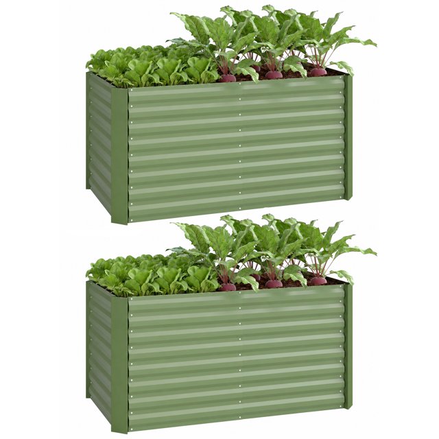 Outsunny Set of 2 Raised Garden Bed, Planter Box, Light Green